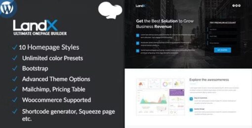 LandX Multipurpose WordPress Theme, Software Application Landing Pages Builder for Marketing Agency 2.0.5