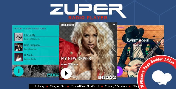 Zuper - Shoutcast and Icecast Radio Player With History - Elementor Widget Addon 2.5